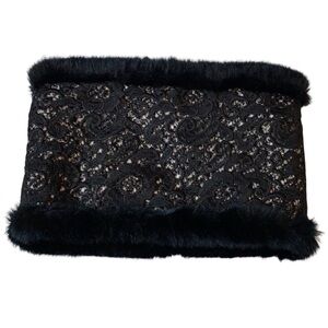 Ann Taylor reversible infinity scarf / snood with black faux fur and lace New